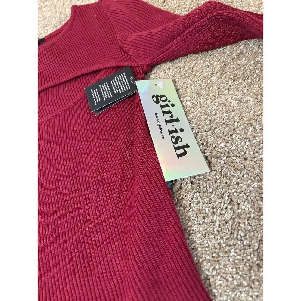 New Women's Cutout Long Sleeve Knitted Ribbed Pullover Sweater Jumper Top SZ XS - Picture 6 of 10